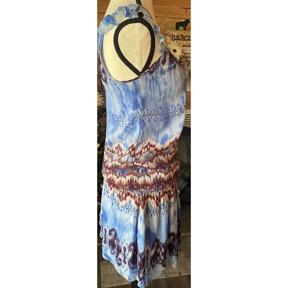 Guess Sz XS Boho Traveler Dress Keyhole Flutter Sleeve Watercolor Print Smocking - Picture 4 of 12